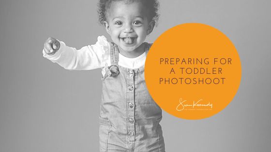 blog title image with a black and white image of a toddler and the word preparing for a toddler photoshoot
