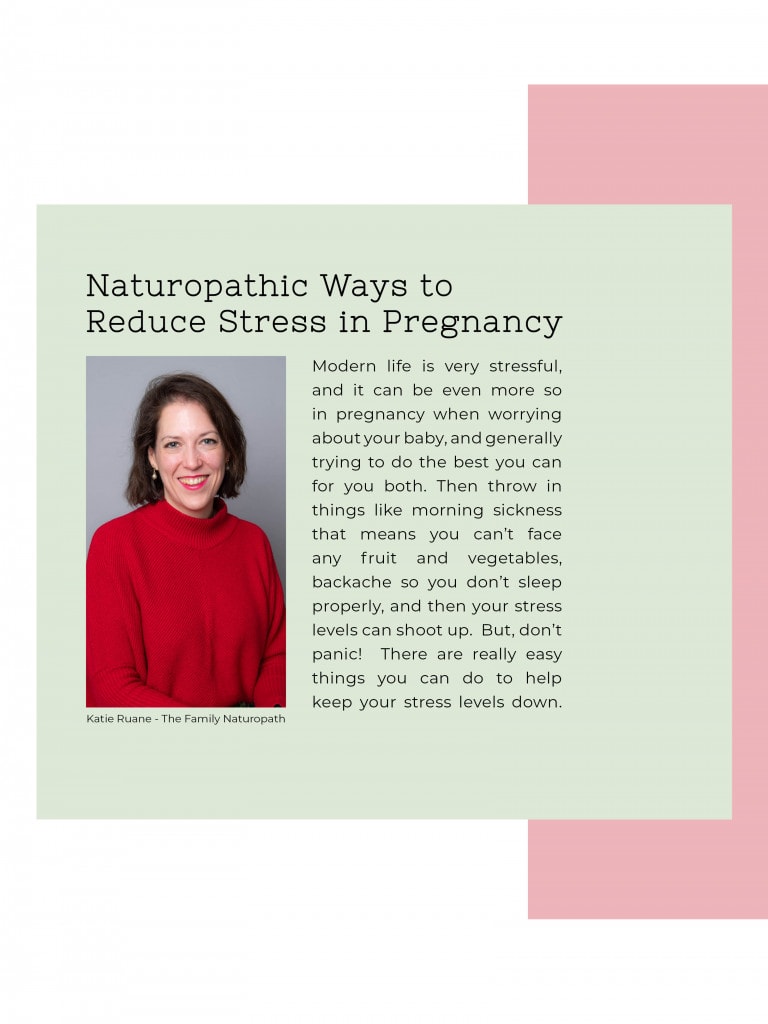 Article graphic for naturopathic ways to reduce stress in pregnancy.
