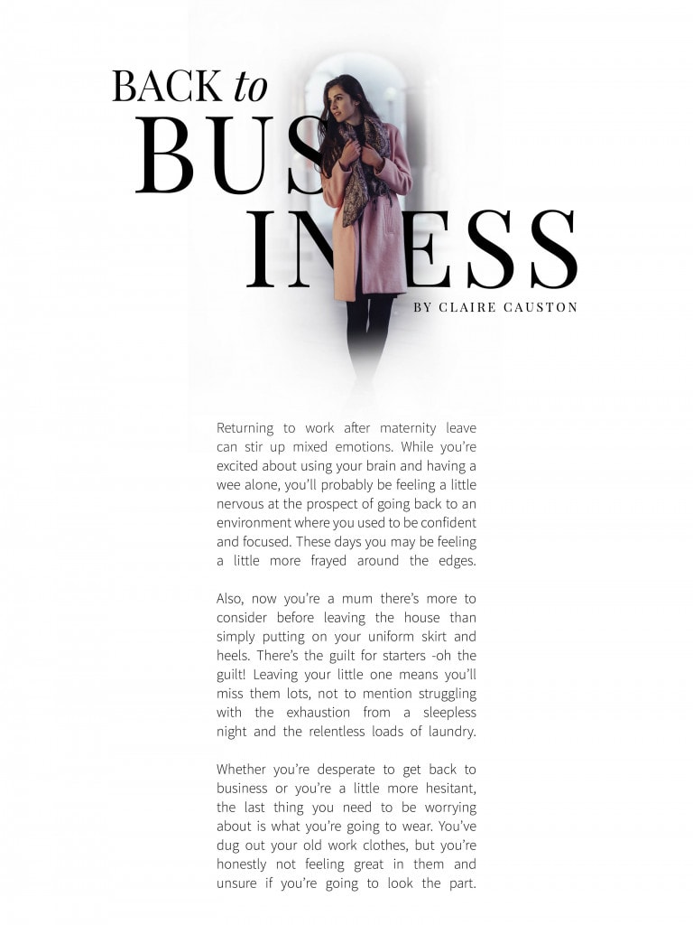Article graphic for back to business by Claire Causton.