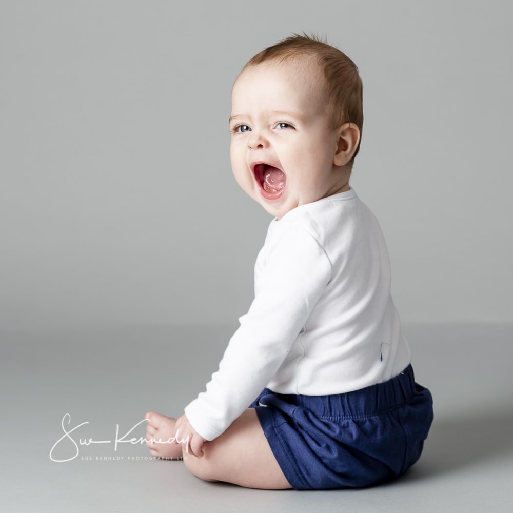 Here is a baby boy during his portrait session at my photography studio in Harlow