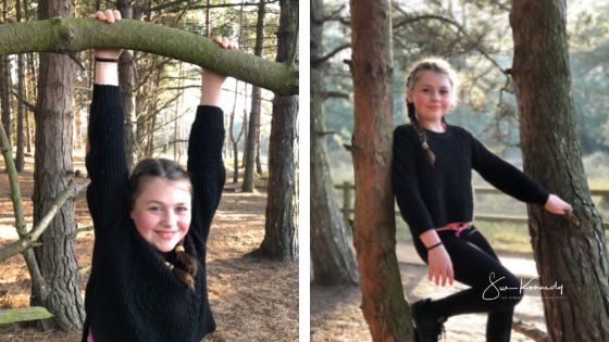 back lit images photographed of a child in a woodland with the sun coming from behind. Example of lifestyle photography