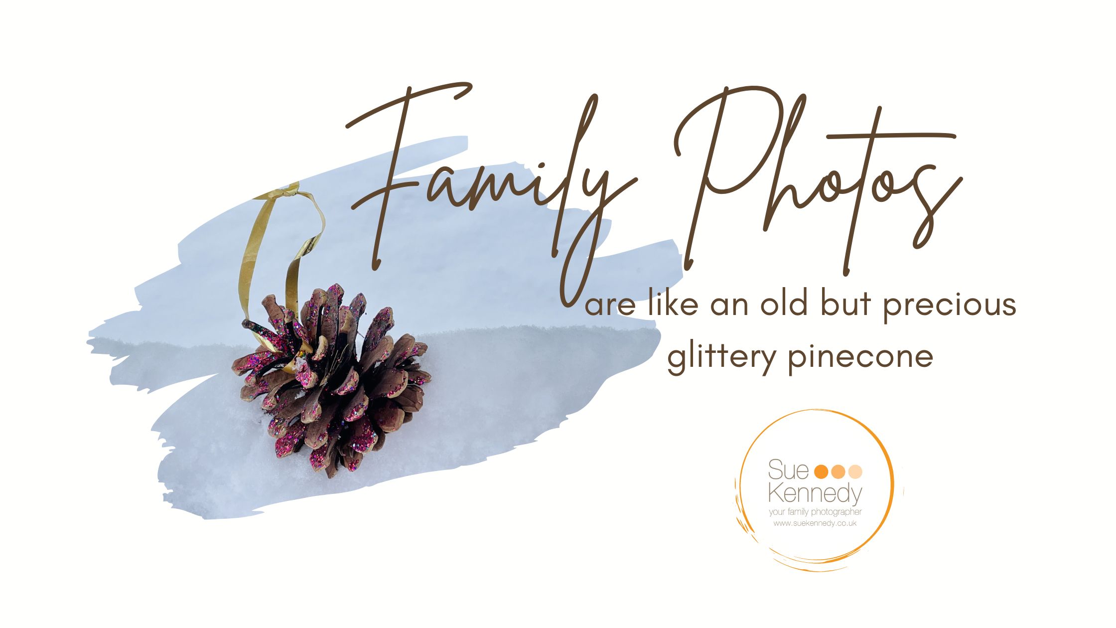 blog header graphic for family photos are like an old but precious glittery pinecone from Sue Kennedy Photography