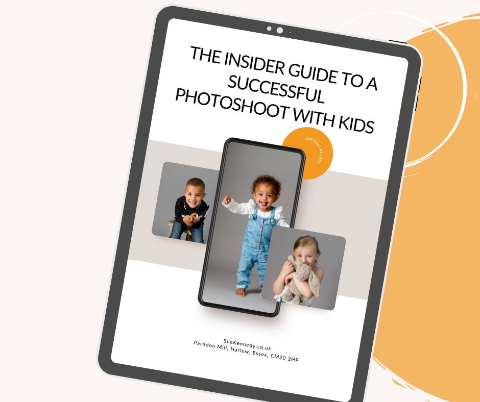Graphic showing the front cover of the PDF download titled The insider guide to a successful photoshoot with kids.